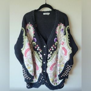Vintage Paisley Cottagecore Knit Embroidered Floral Cardigan